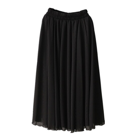 Summer Bohemian Large Hem Skirt Black Beach Pleated Skirt High Waist Large Size Chiffon Skirt