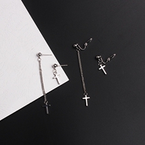 Korean temperament fashion simple personality asymmetry cross long earring stud buckle no earring ear clip female