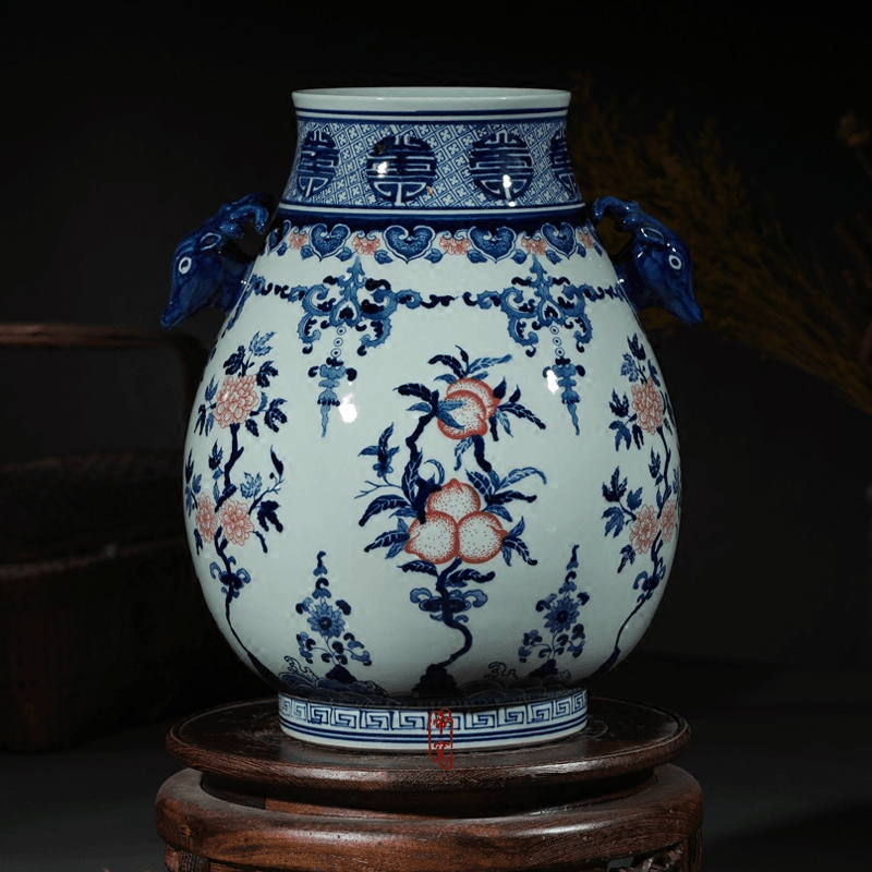 Jingdezhen ceramics antique hand - made Chinese blue and white porcelain vase sitting room porch TV ark, flower adornment furnishing articles