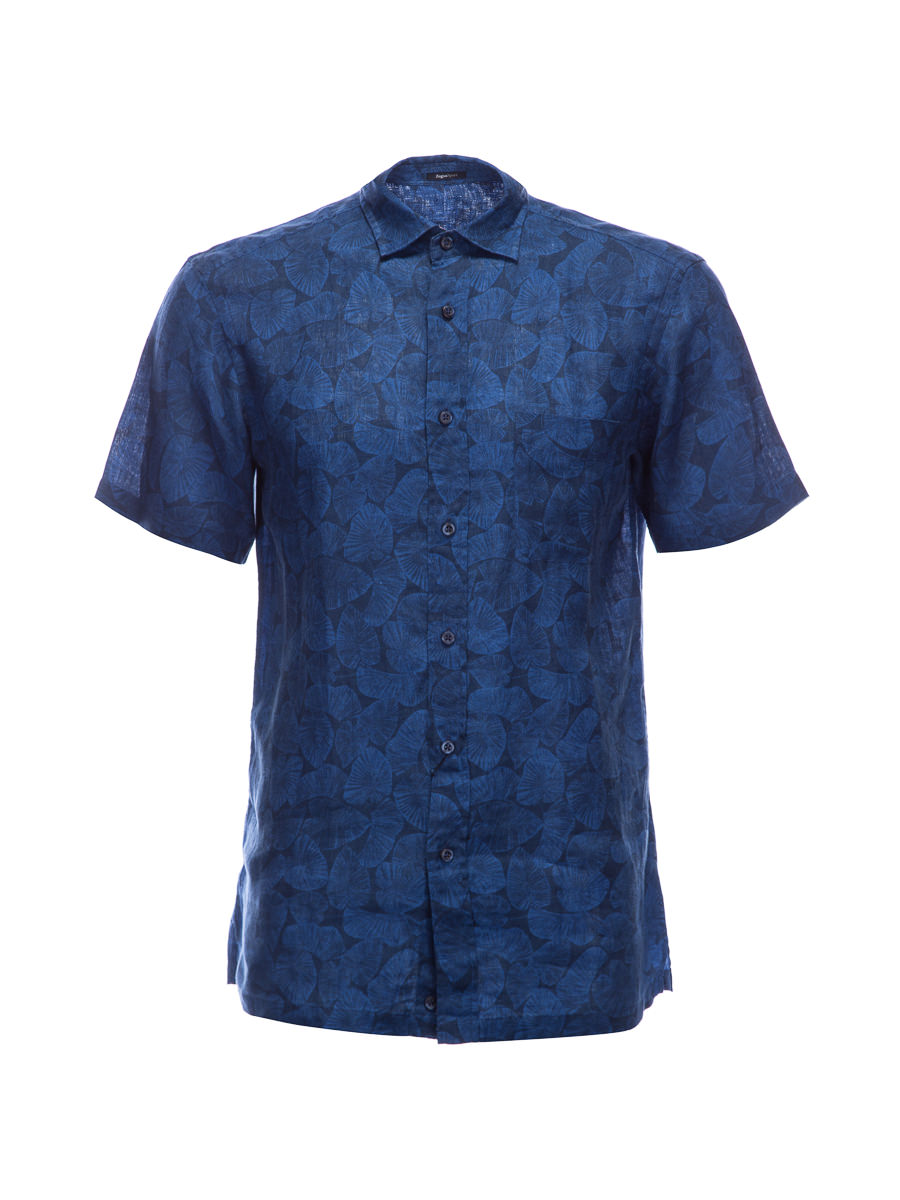 ZEGNA SPORT 深蓝印花短袖衬衫