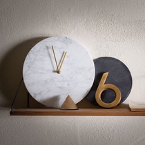 EBT Nordic] Denmark imported menu Marble wall clock round black and white gray three-color gold hands