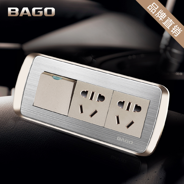 Baigao switch 118 type three-position panel one open multi-control two-insert panel home decoration high-end champagne gold socket