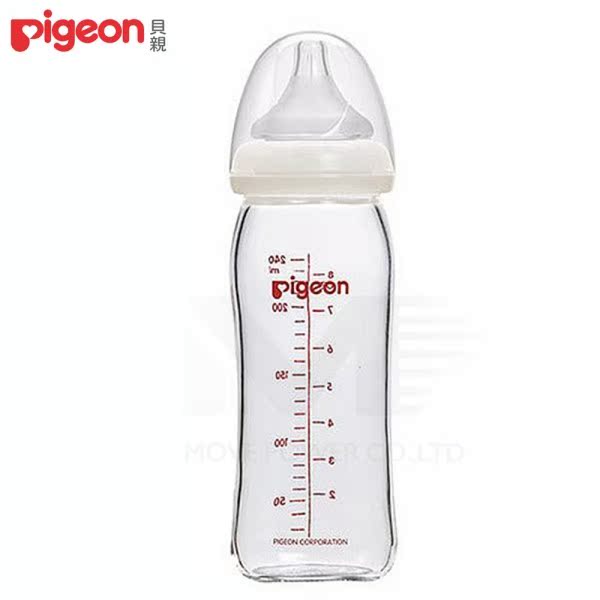 日本《Pigeon 贝亲》母乳实感宽口玻璃奶瓶-白【台湾官网直邮进口