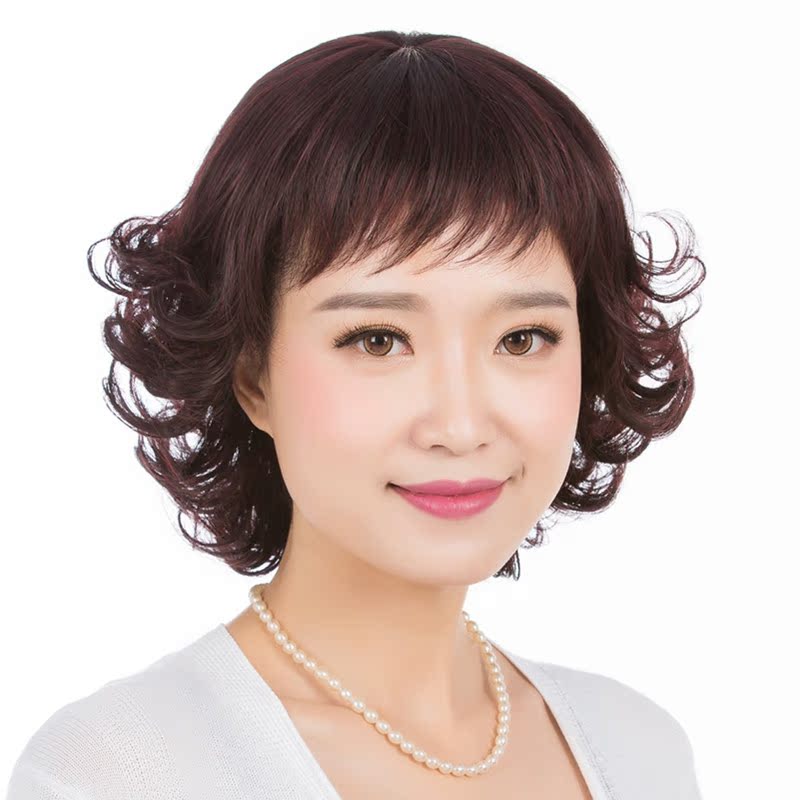 假发女短卷发优雅妈妈发型自然中老年真发发套时尚修脸整顶假发