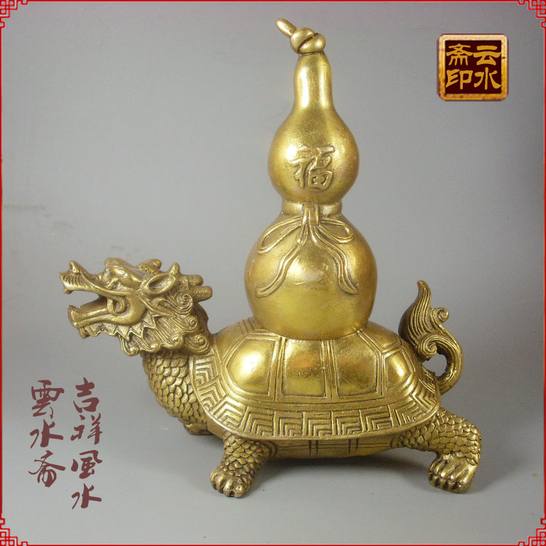 Dragon Tortoise Pendulum dragon Turtle Tortoise Gourd Whole Copper Quadrilateral Fu Lufu Hyacinth Turtle's Big Four Spirits Home Process Gift Crafts Gifts Swing