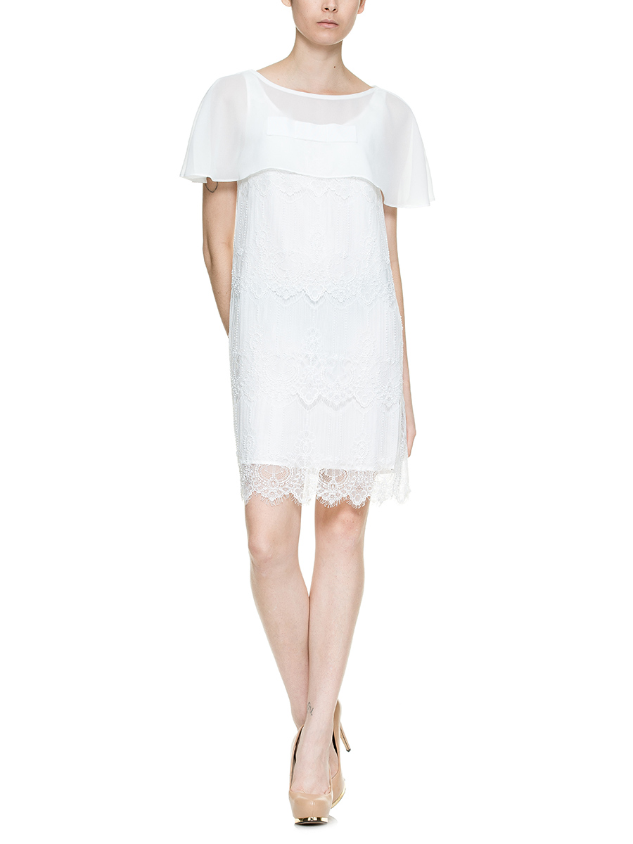 JESSICA 白色拼接层搭蕾丝连衣裙