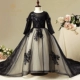 Trang phục trẻ em nữ màu đen dài tay mẫu catwalk showtail cô gái công chúa váy fluffy piano trang phục