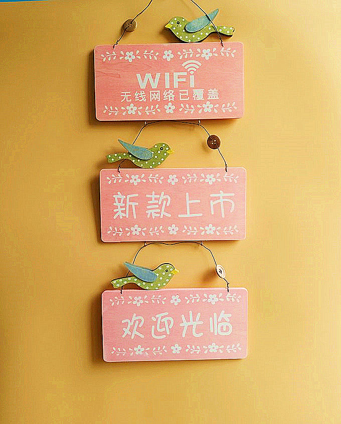 Eurostyle Classic Business Mid-Door Plate Solid Wood Bifacial Decorated for Welcome to Creative Home Blank Little Birds