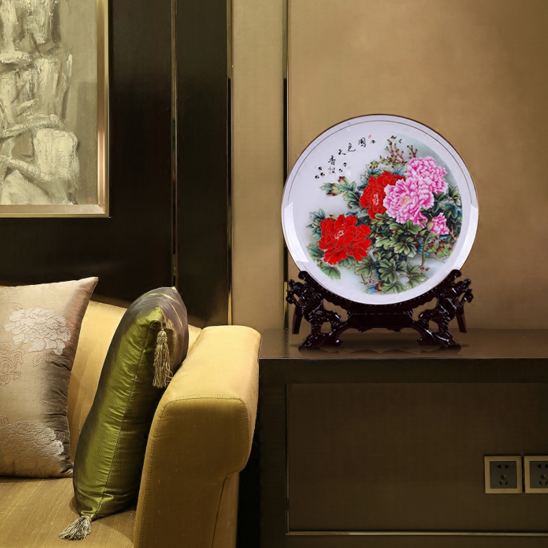 Jingdezhen ceramic ipads China peony decorative plates by plate of new Chinese style household TV cabinet porch decorate furnishing articles