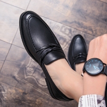 Leather Shoes Mens Inn Summer Breathable Business Casual Beans Shoes 100 lapped Korean version Youth trendy hairstylist mens shoes