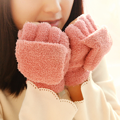 South Korean version Winter Fashion cute plush thickened male and female half-finger glove flip-finger double-duty glove