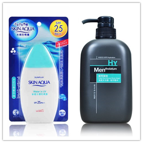 曼秀雷敦男士防晒沐浴露套装 海洋精华沐浴露+水感防晒露保湿清爽