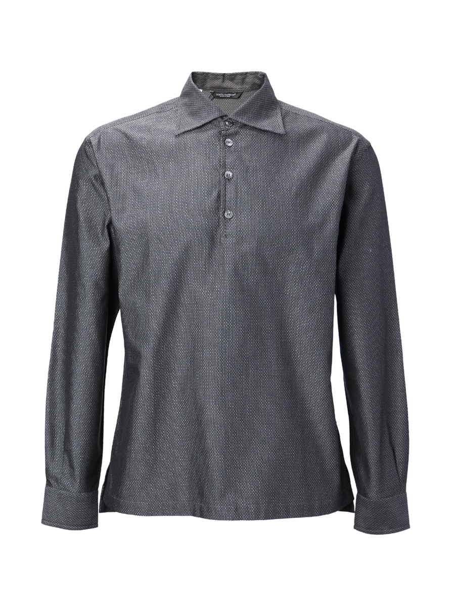 Dolce&Gabbana 深灰色格纹半襟长袖衬衫