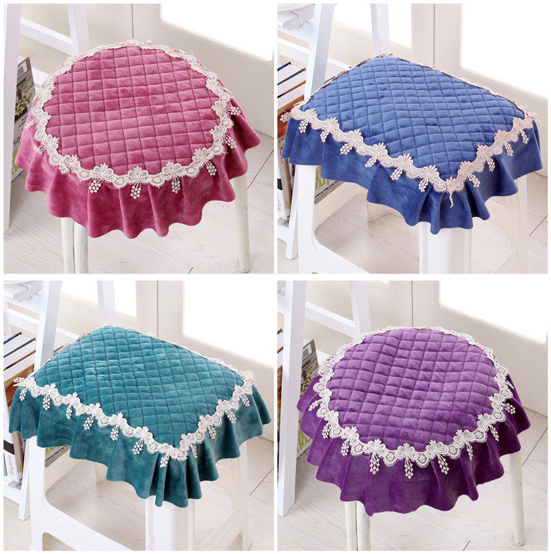 Four seasons pastoral fabric quilted embroidered stool pad Rectangular chair cover Round non-slip dining chair cushion round stool seat cover