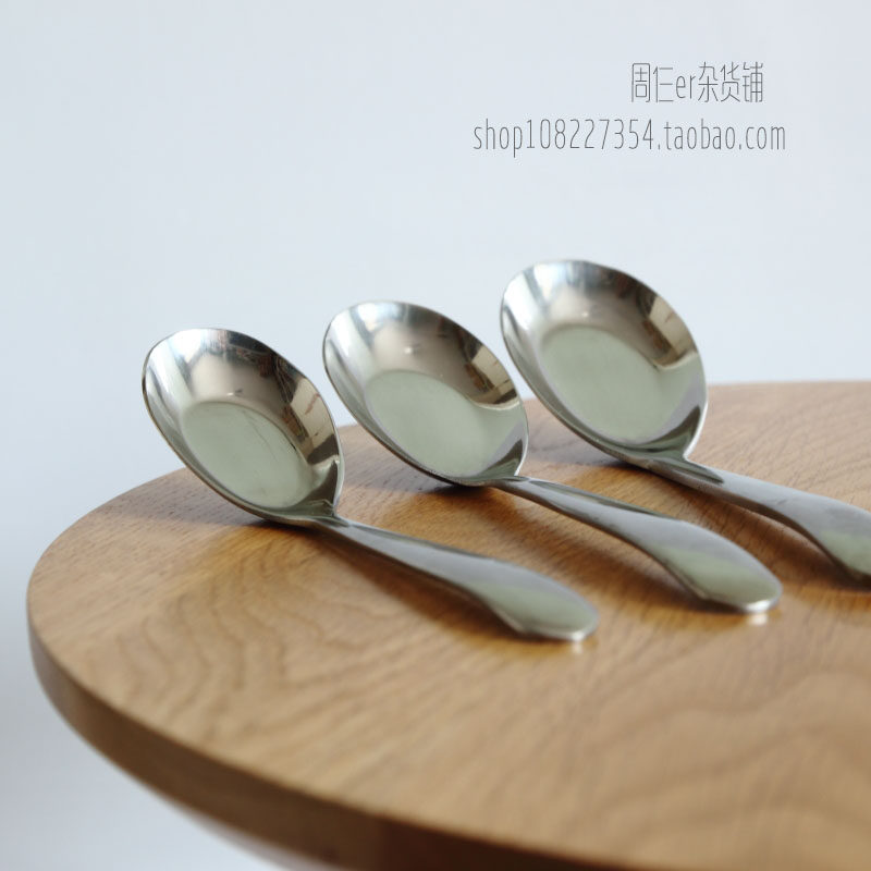 Traditional Korean section Thickened Stainless Steel Flat Bottom Rice Spoon Spoon Soup Spoon Children's Meal Little Spoon Zhou 3 Er Groceries