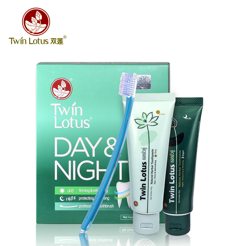 泰国双莲进口早晚牙膏共180g含牙刷一支