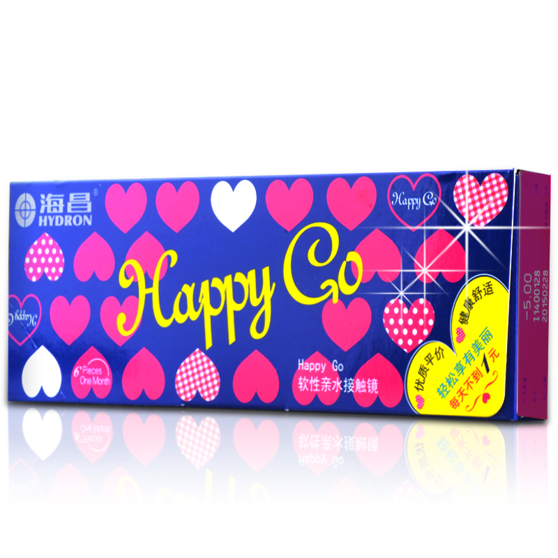 [2送护理液+润眼液+镜盒]海昌隐形近视眼镜Happy Go月抛6片装透氧