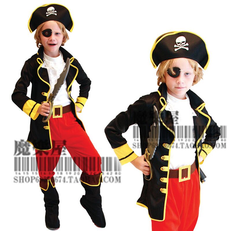 Halloween Kids Cosplay Show Costume Boy Captain Jack Pirate Masquerade Caribbean Set