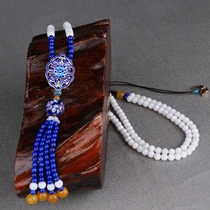 Retro sweater chain long money chain woman Jingtai Blue gold stone flow Su pendant national wind decoration bead chain pendant