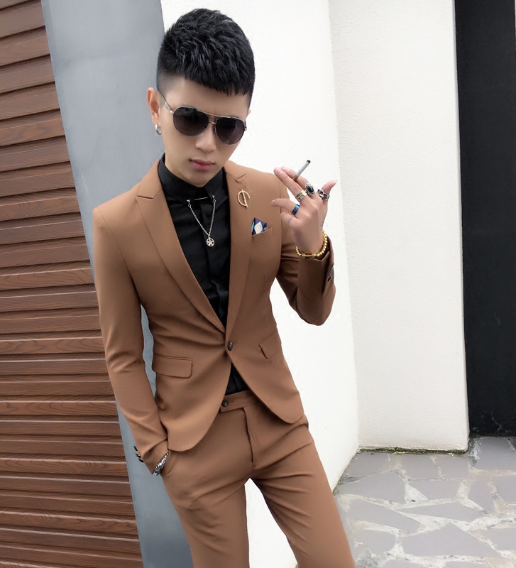 Mr. Buer men's slit suit Korean suit British style Korean casual slim suit two-piece tide