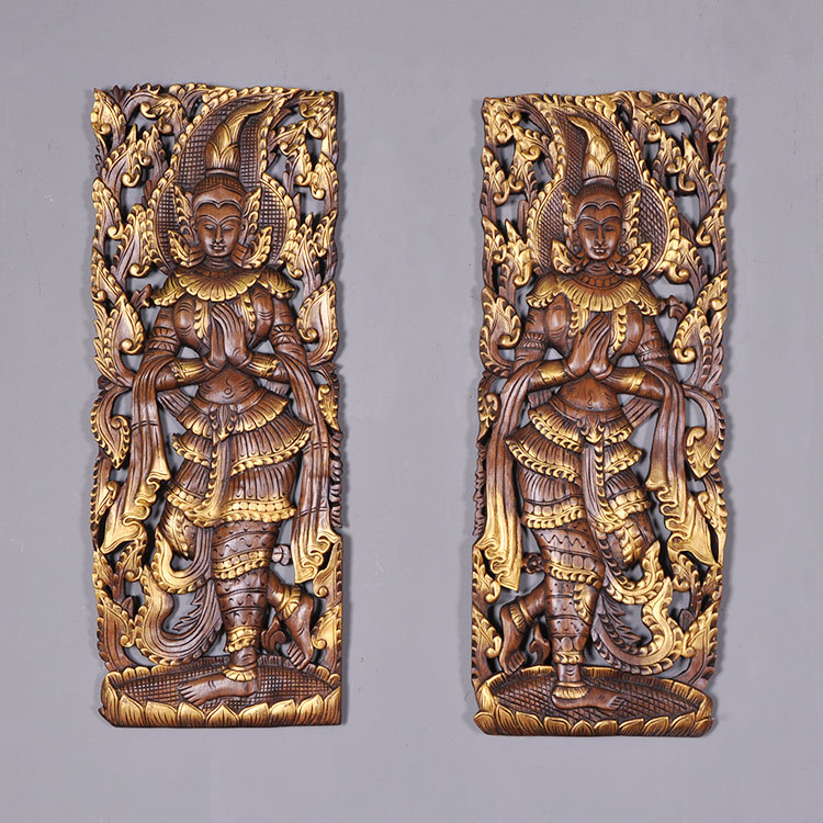 Thai Carved Flower Board Thai Style Hotel Clubhouse Decoration Hanging Decoration Southeast Asia Wood Carving Drawing Room Background Wall Decoration Painting
