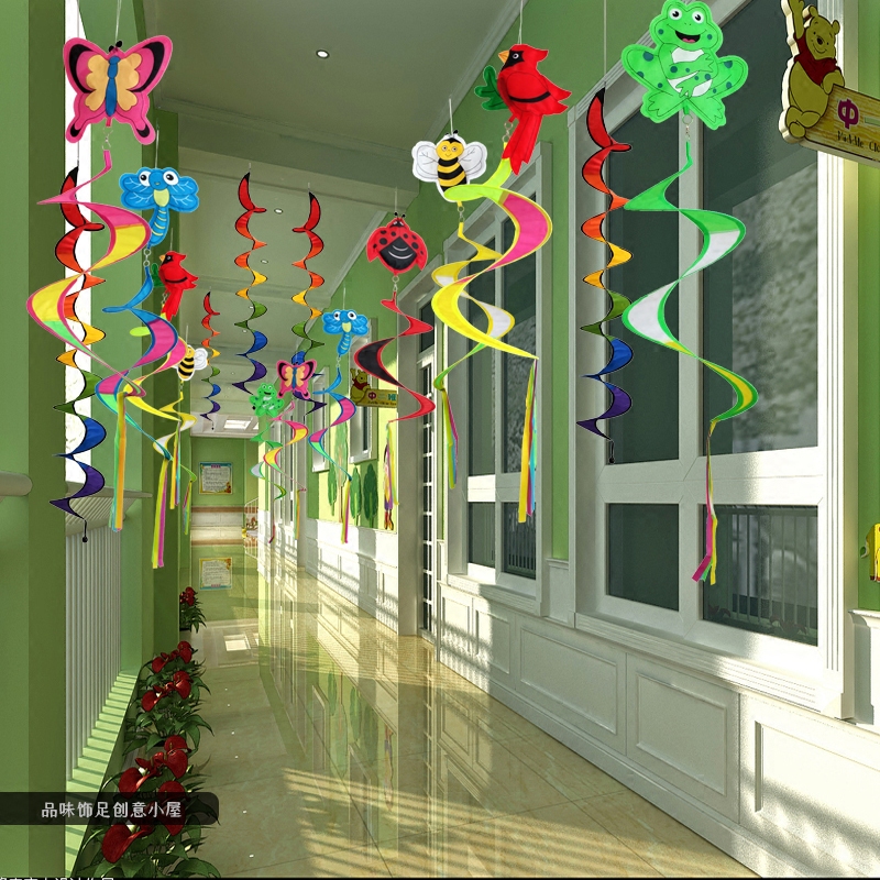Kindergarten Strap Rotating Ring Creating A Rainbow Windmill Corridor Outside The Classroom Ceiling Ornaments Colorful Decorative Strip Wind