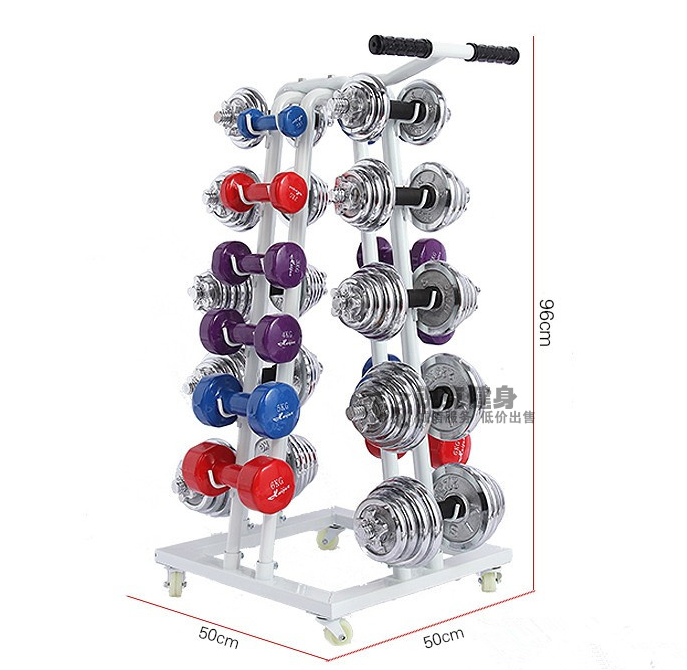 Multi-function movable dumbbell cart Electroplated dip plastic paint handbell rubber dumbbell rack Dumbbell rack
