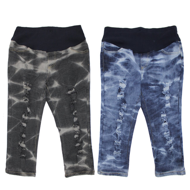 台湾官网直邮进口【Gennie’s奇妮】水洗纹刷色抓破造型孕妇牛仔(