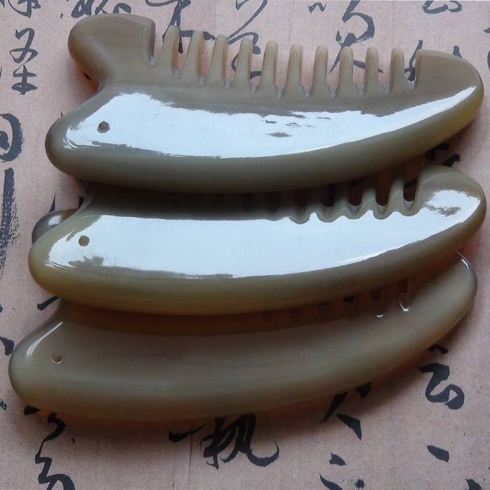 Natural Imported White Buffalo Horn Massage Comb Thick round Smooth Head Press Full Body Universal Scraping Board
