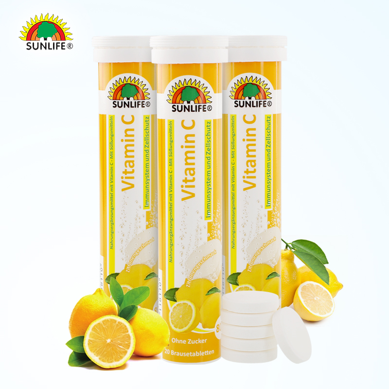 【包邮】德国进口sunlife 维生素C泡腾片vc泡腾片20片*3罐