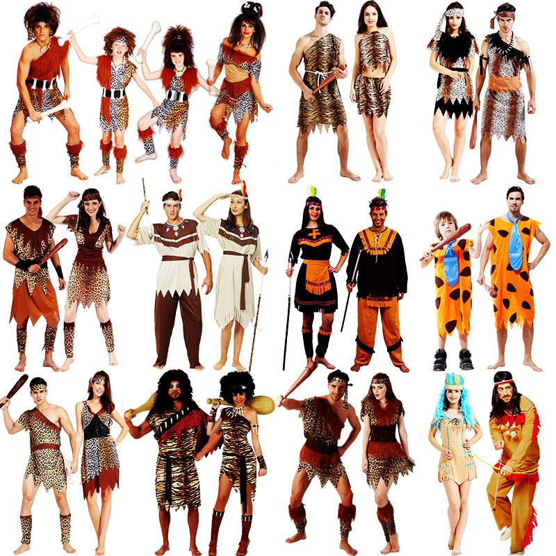 Halloween Costumes, Indigenous People, Indians, Men's and Women's Clothing, Primitive Hunter Costumes, African Savage Costumes