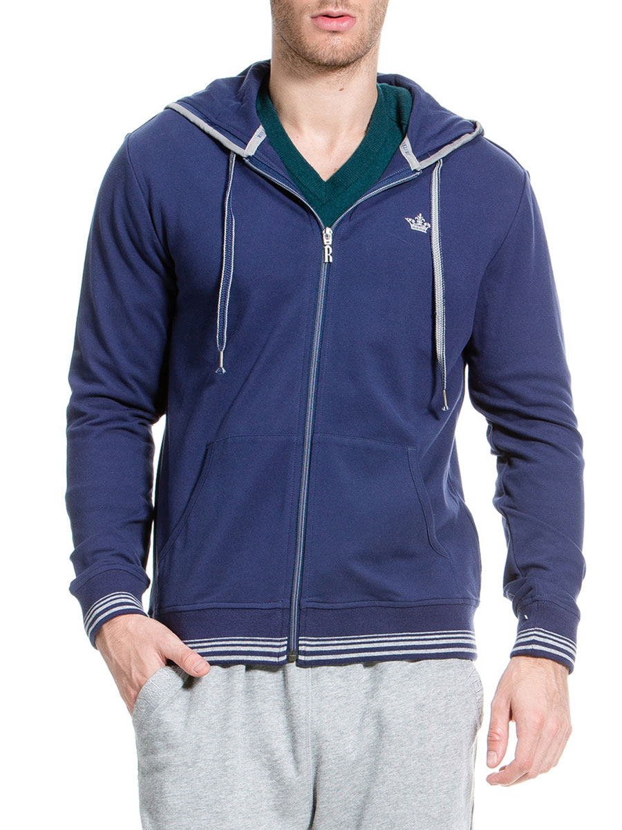ROYAL VELVET|宝蓝色经典男士连帽拉链卫衣