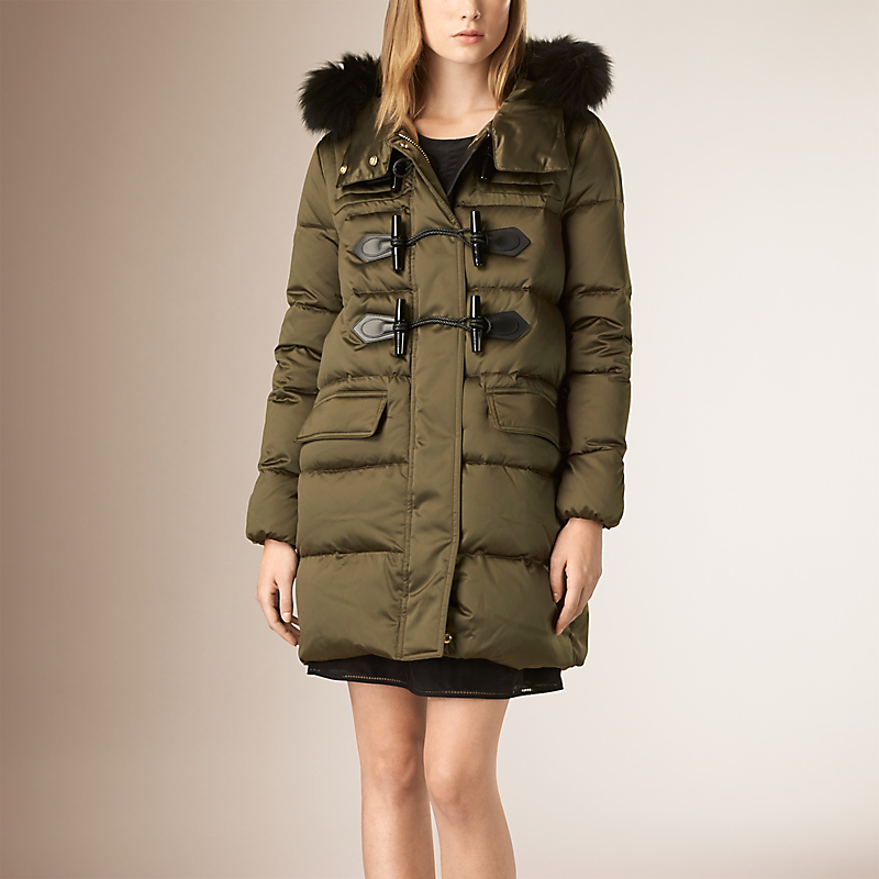BURBERRY/博柏利狐狸皮草装饰羽绒牛角扣大衣 39988031