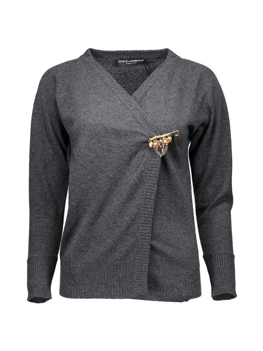 Dolce&Gabbana 灰色V领开襟针织上衣