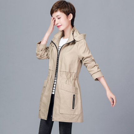 长款外套女春秋休闲妈妈装纯棉40-50岁收腰显