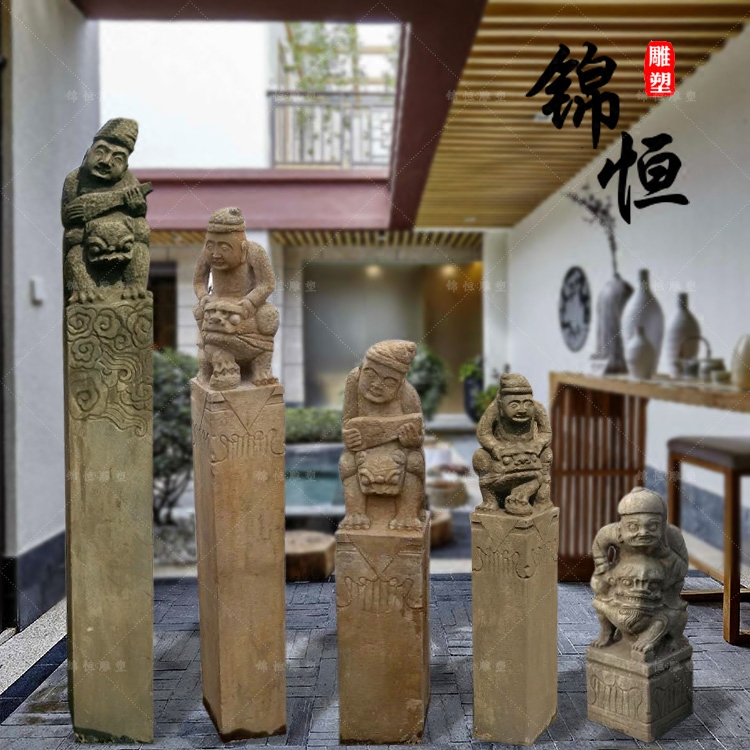 Stone Sculpture Tethered Horse Pile Human Jade Lions Imitation Ancient Made of old Qingshi Courtyard Town Residence Chaeze Pillar Decoration Engraving Pendulum