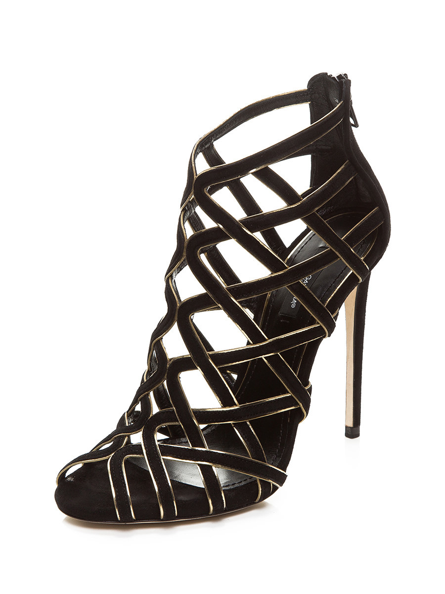 Dolce&Gabbana 黑色金色包边镂空网面高跟凉鞋