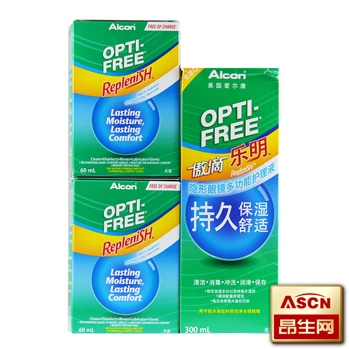 爱尔康傲滴乐明隐形近视眼镜护理液300ml+60ml+60ml美瞳药水TF