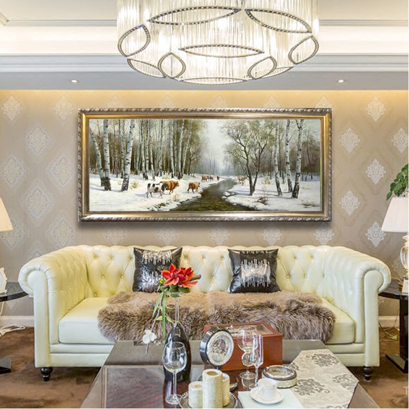 Niu Original Hand-painted Handmade Realistic Scenery European-style American New Chinese Living Room Sofa Wall Banner Decorative Oil Painting