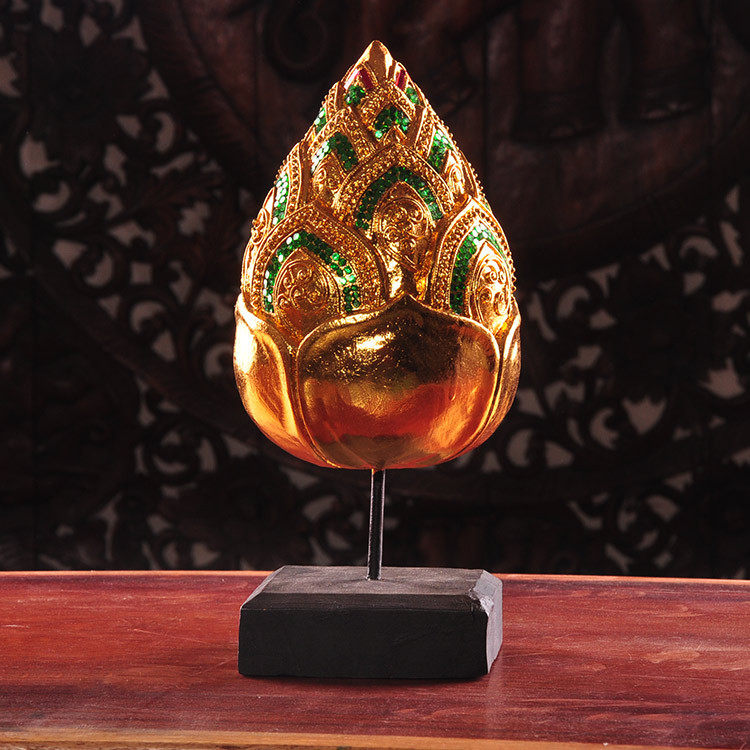 Thai Solid Wood Crafts Southeast Asia Home Living Room Club Hotel Decoration Lucky Gold Leaf Lotus Lotus Ornament