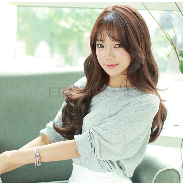 Usd 39 14 Korean Air Bangs Realistic Lady Pear Flower Wig Female Korean Air Bangs Realistic Lady Pear Flower Wig Female Long Hair Medium Curly Wavy