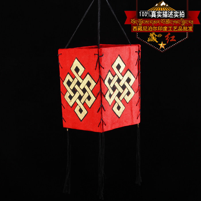 Tibetan Tibetan Auspicious Knot Handmade Red Tibetan Paper Lantern (Trumpet) Inn Clubhouse Hand-painted Lampshade