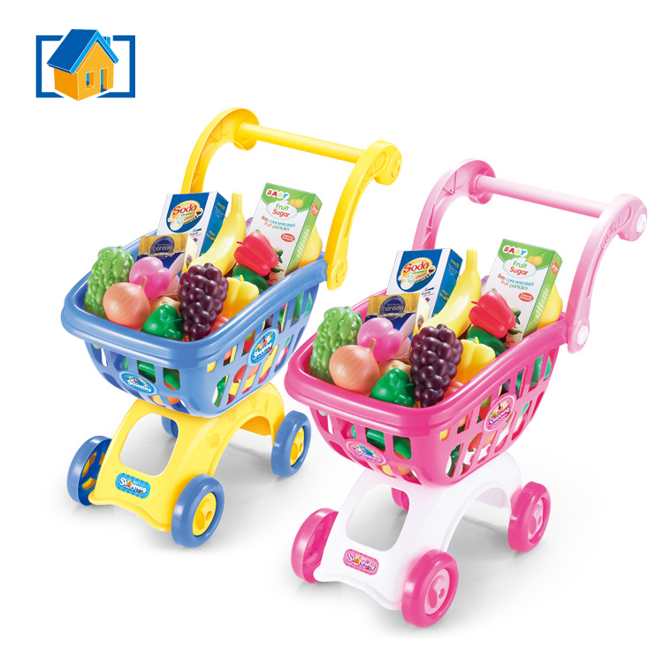 Children Emulation Supermarket Shopping Cart Toys Dress Home Wine Trolleys Vegetable Fruit Car Toy Supermarket Puzzle Toys