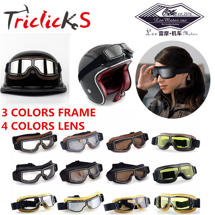 Spot Harley locomotive rider's retro leather frame goggle 3/4-half helmet safety helmet universal matching goggle