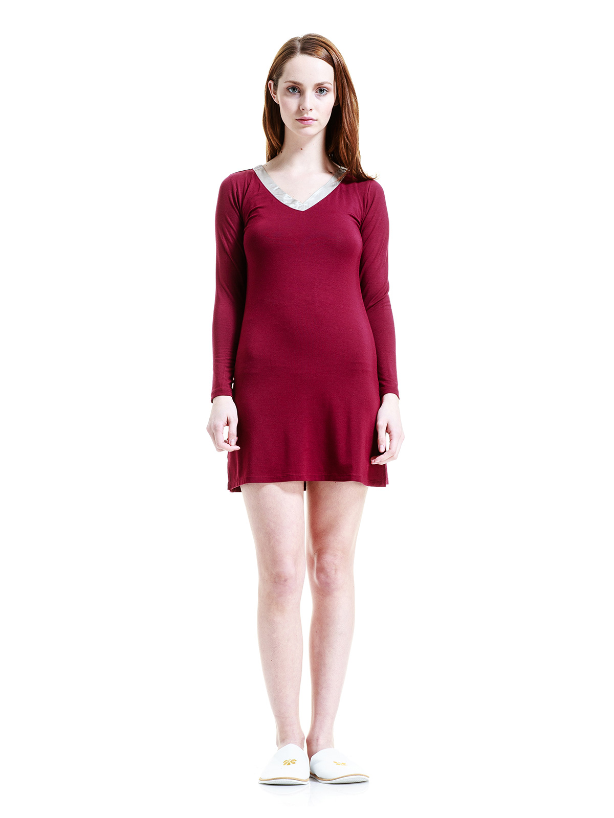 ROYAL VELVET|酒红色莫代尔长袖亲肤睡裙