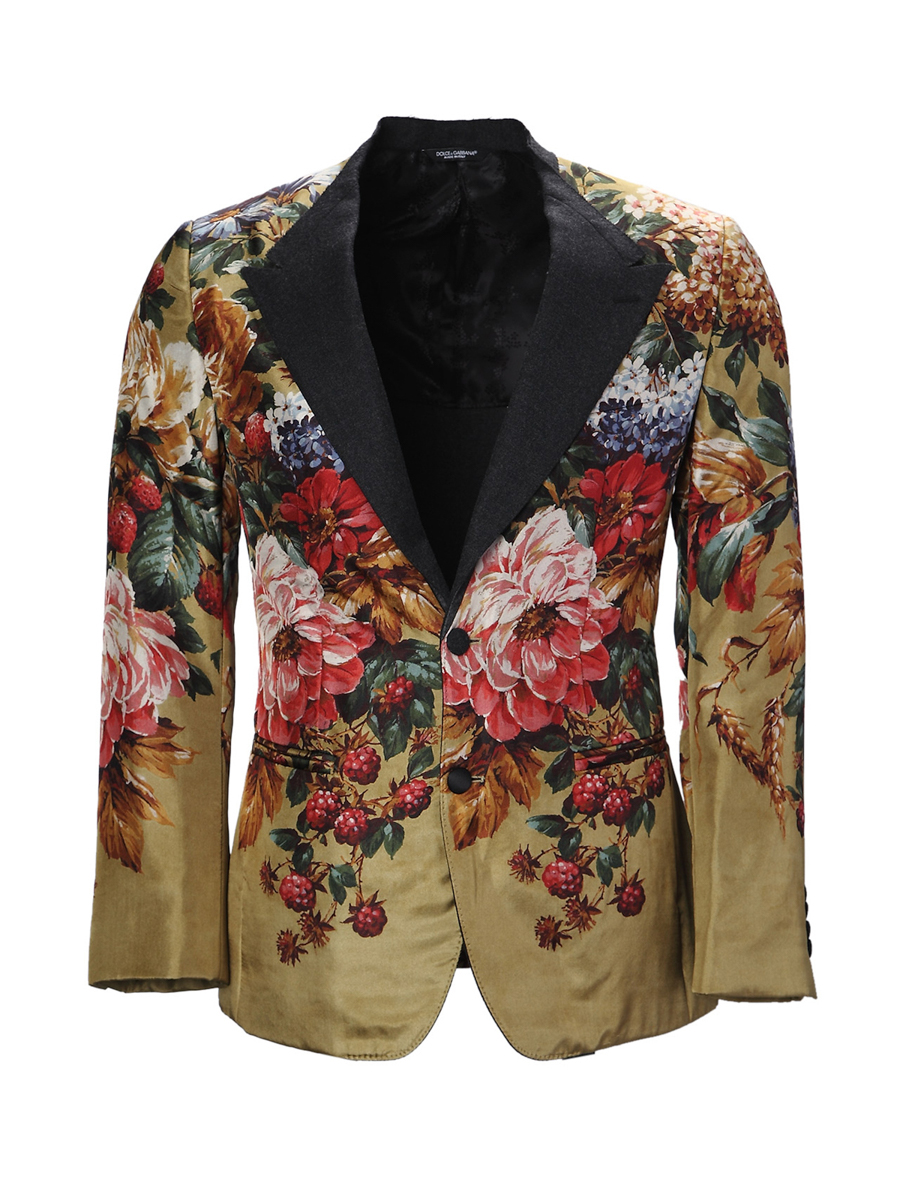 Dolce&Gabbana 土黄色戗驳领印花修身外套