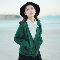 Hua Ji Y895 fresh and simple knitted cotton V-neck cardigan cute buckle comfortable feel sweet casual 0226