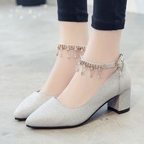 Single shoes children 2021 spring and autumn models Joker with French girl high heels thick heel middle heel students evening shoes