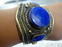 Xin Appreciation Antique 800 Old Silver Natural Lapis Lazuli Bracelet