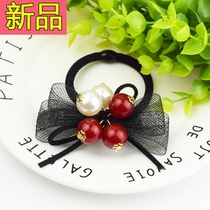 Korean version of tie hair rubber band hair ring high elastic hair rope inlaid with drill bit hair jewelry head rope head flower simple leather case